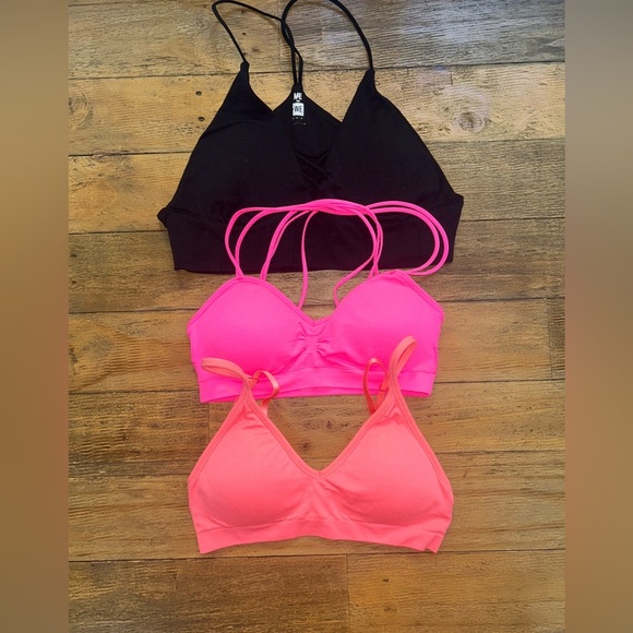 Women Set of 3 Strappy Padded bralettes Black, Pink, and Coral fits S/XS A/B cup - Picture 1 of 9